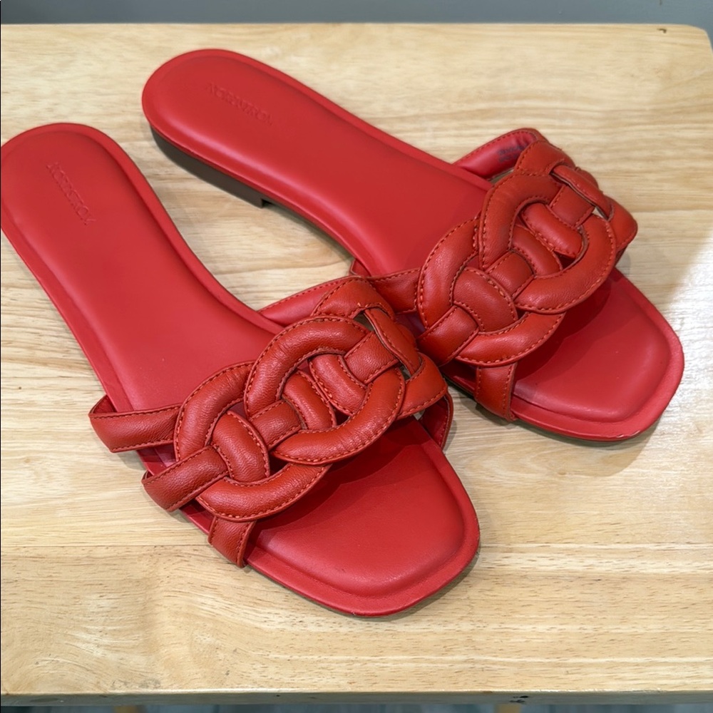 Nordstrom Brand Carolina Orange Leather Slide Sandals